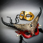 Black Gold Venetian Half Face Mask & Red Horned Devil Eye Mask Couple Masquerade Set