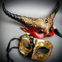 Black Gold Venetian Half Face Mask & Red Horned Devil Eye Mask Couple Masquerade Set