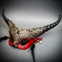 Black Gold Venetian Half Face Mask & Red Horned Devil Eye Mask Couple Masquerade Set