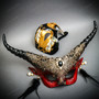 Red Gold Horned Devil Eye Mask & Gold Black Phantom of the Opera Couple Masquerade Set