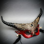 Red Gold Horned Devil Eye Mask & Gold Black Phantom of the Opera Couple Masquerade Set