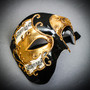 Red Gold Horned Devil Eye Mask & Gold Black Phantom of the Opera Couple Masquerade Set