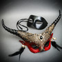 Red Gold Horned Devil Eye Mask & Black Half Face Masquerade Mask Couple Mask Set