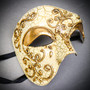 Gold Phantom of the Opera & Red Venetian Feather Eye Mask Couple Masquerade Set