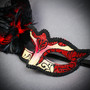 Silver Phantom Venetian Half Face Mask & Gold Red Feather Venetian Eye Mask Couple Masquerade Set