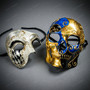 Silver Phantom and Blue Gold Dead of The Dead Skull Masquerade Mask Couple Mask