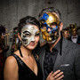 Silver Phantom and Blue Gold Dead of The Dead Skull Masquerade Mask Couple Mask