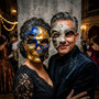 Silver Phantom and Blue Gold Dead of The Dead Skull Masquerade Mask Couple Mask