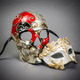 White Gold Roman Eye mask and Dead of The Dead Skull Masquerade Mask Couple Mask