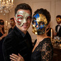 Red Silver Phantom and Blue Gold Dead of The Dead Skull Masquerade Mask Couple Mask