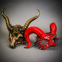 Red Steampunk Spikes Ram Horns and Medusa Long Horns Masquerade Costume Party Masks for Couple