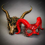 Red Steampunk Spikes Ram Horns and Medusa Long Horns Masquerade Costume Party Masks for Couple