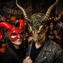 Red Steampunk Spikes Ram Horns and Medusa Long Horns Masquerade Costume Party Masks for Couple