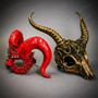 Red Steampunk Spikes Ram Horns and Medusa Long Horns Masquerade Costume Party Masks for Couple