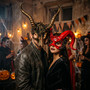 Red Steampunk Spikes Ram Horns and Medusa Long Horns Masquerade Costume Party Masks for Couple