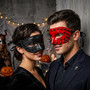 Red Spiked Mask & Black Baroque Half Face Eye Mask Couple Masquerade Set
