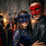 Red Steampunk Spike Mask & Blue Glitter Half Face Ball Masquerade Couple Mask Set