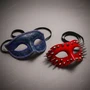 Red Steampunk Spike Mask & Blue Glitter Half Face Ball Masquerade Couple Mask Set