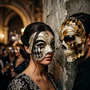 Venetian Gold Sugar Skull Mask & Silver Phantom of the Opera Masquerade Couple Mask Set