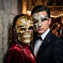 Venetian Gold Sugar Skull Mask & Silver Phantom of the Opera Masquerade Couple Mask Set