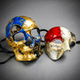 Red and Silver Phantom and Blue Gold Dead of The Dead Skull Masquerade Mask Couple Mask