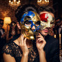 Red and Silver Phantom and Blue Gold Dead of The Dead Skull Masquerade Mask Couple Mask
