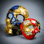 Red Gold Phantom Masquerade Mask and Blue Gold Skull Masquerade Couple Party Masks