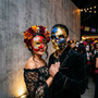 Red Gold Phantom Masquerade Mask and Blue Gold Skull Masquerade Couple Party Masks
