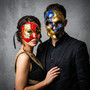 Red Gold Phantom Masquerade Mask and Blue Gold Skull Masquerade Couple Party Masks
