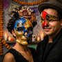Red Gold Phantom Masquerade Mask and Blue Gold Skull Masquerade Couple Party Masks