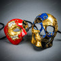 Red Gold Phantom Masquerade Mask and Blue Gold Skull Masquerade Couple Party Masks