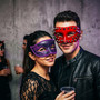 Red Steampunk Spike Mask & Purple Glitter Half Face Ball Masquerade Couple Mask Set