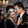 Silver Venetian Crackle Harlequin Phantom Opera & Glitter Glamour Masquerade Couple Mask Set