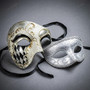 Silver Venetian Crackle Harlequin Phantom Opera & Glitter Glamour Masquerade Couple Mask Set