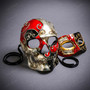 Venetian Red Silver Skull and Red Music Half Mask for Couple's Masquerade Mask