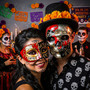 Venetian Red Silver Skull and Red Music Half Mask for Couple's Masquerade Mask