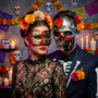 Venetian Red Silver Skull and Red Music Half Mask for Couple's Masquerade Mask