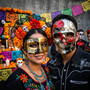 Venetian Red Silver Skull and Gold Black Music Half Mask for Couple's Masquerade Mask