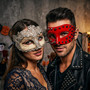 Red Spiked Punk and Silver Lace Filigree Crackle Masquerade Couple Costume Mask