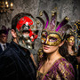 Venetian Masquerade Masks Jester with Bells and Skull Day of the Dead Couple Masquerade -Red Silver Purple