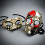 Red Silver Skull Day of The Dead and Venetian Silver Eye Mask For Couple