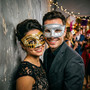 Gold Venetian Crackle Harlequin Mask & Silver Glitter Half Face Ball Masquerade Couple Mask Set