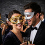Gold Venetian Crackle Harlequin Mask & Silver Glitter Half Face Ball Masquerade Couple Mask Set