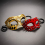 Venetian Gold Harlequin and Red Spiked Punk Eye Masquerade Couple Party Costume Mask