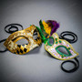 Venetian Masquerade Mask Gold Harlequin and Feathered Mardi Gras Eye Masks for Couples