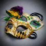 Venetian Masquerade Mask Gold Harlequin and Feathered Mardi Gras Eye Masks for Couples