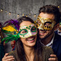 Venetian Masquerade Mask Gold Harlequin and Feathered Mardi Gras Eye Masks for Couples