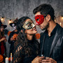 Steampunk Red Spikes and Silver Venetian Masquerade Couple Party Costume Masks