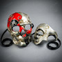 Silver Harlequin Phantom of the Opera & Red Day of The Dead Skull Masquerade Couple Mask Set