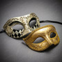 Gold and Black Harlequin Venetian Masquerade Costume Mask For Couple